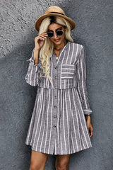 Contrast Striped Buttoned Shirt Dress