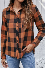 Plaid Button Up Pocket Blouse