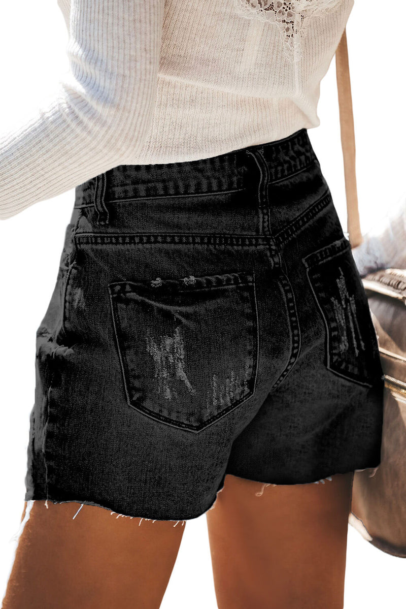 Button Fly Black Denim Shorts