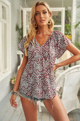 Fashion Print V-neck Fantasy Fluttering Blouse