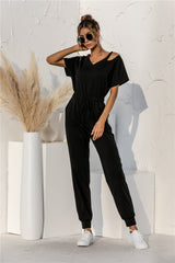 Cut Out V-neck Drawstring Jumpsuit