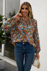 Floral Tie Neck Long Sleeve Blouse